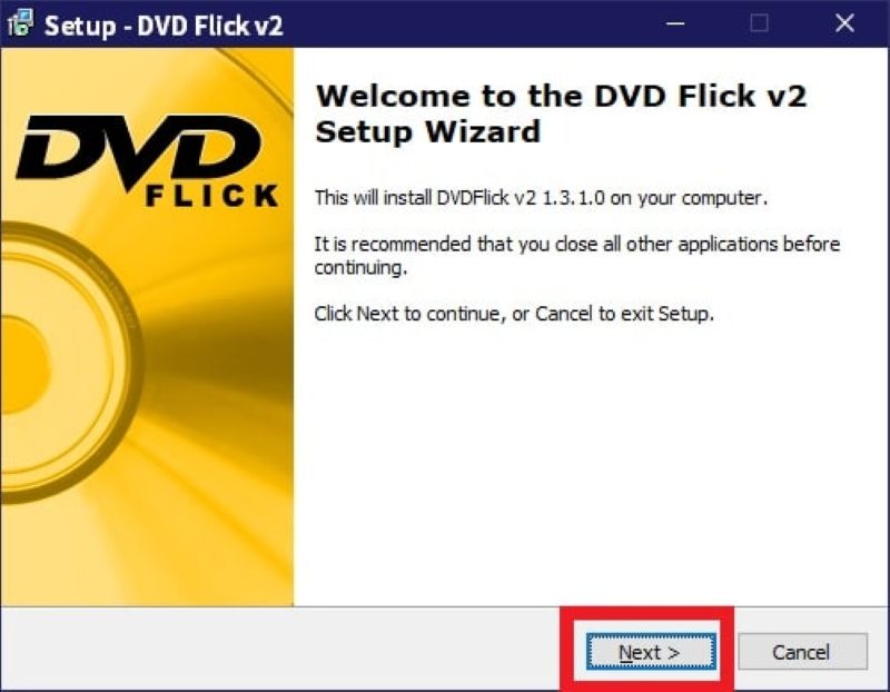 DVD Flickインストーラを起動