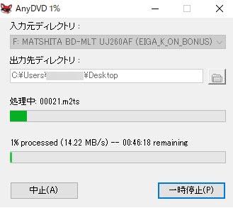 AnyDVDリッピング開始