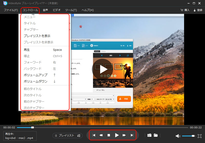 ビデオ再生コントロール